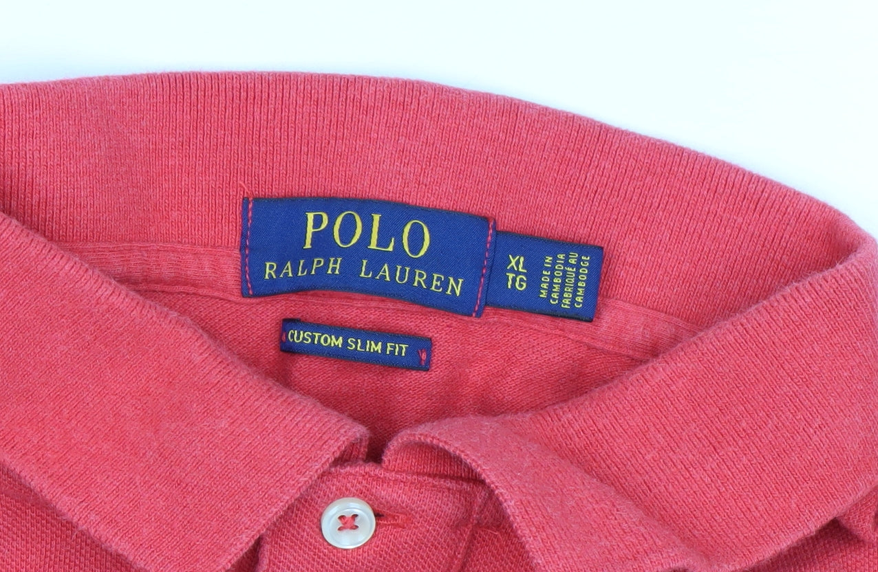 Ralph Lauren Men's Red Custom Slim Fit Polo Shirt XL 100% Cotton