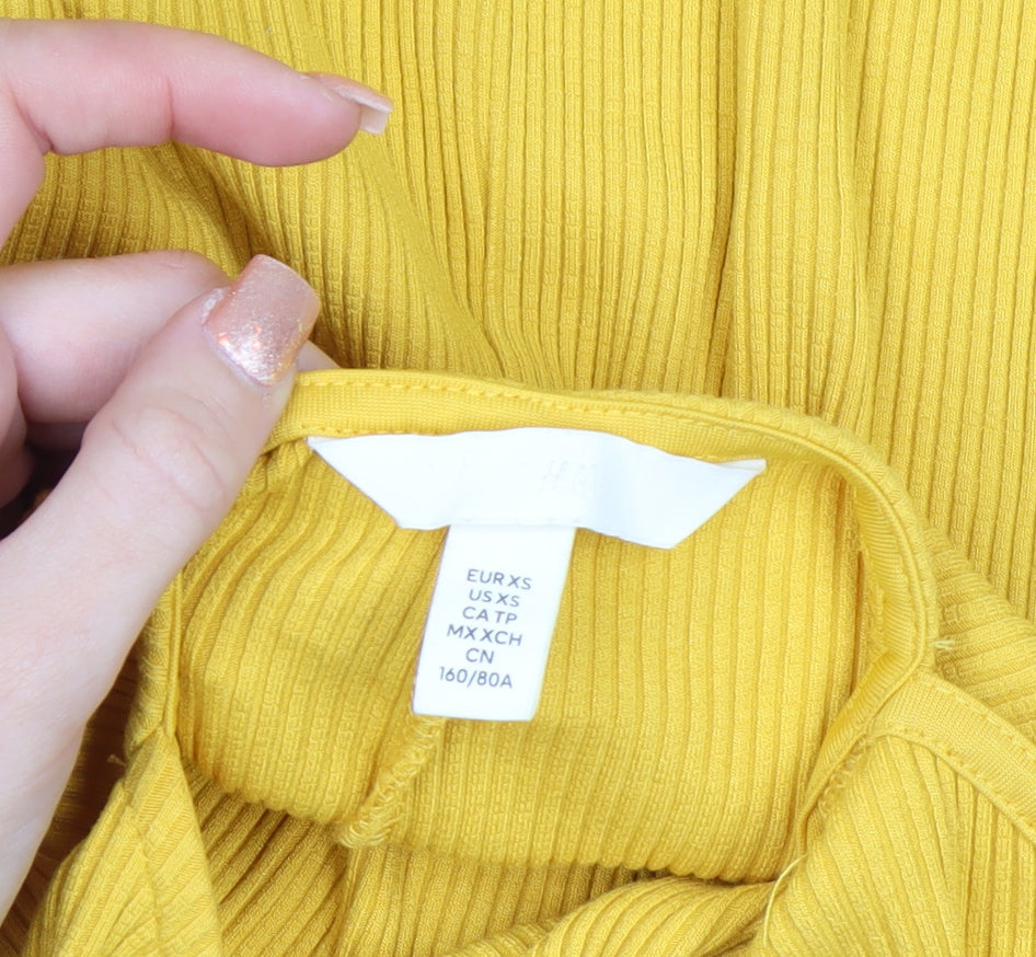 H&M Women’s Yellow Bodycon Halter Cut Out Summer Dress XS