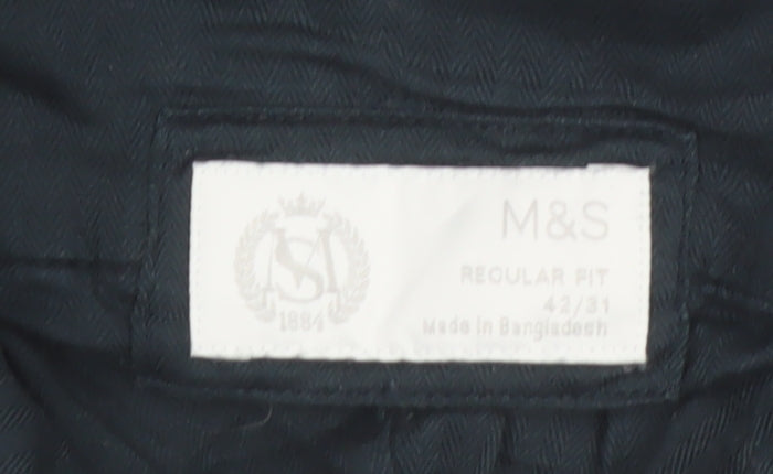 Marks and Spencer Men's Black Corduroy Regular Fit Trousers 42W 31L