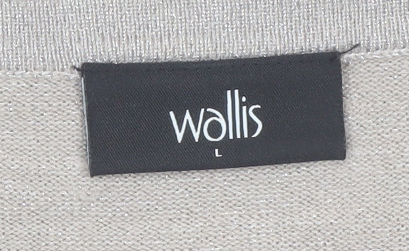 Wallis Womens Beige V-Neck Beaded Short Sleeve Jumper Size L