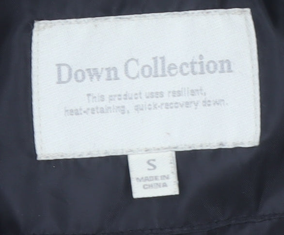 Down Collection Womens Black Long Puffer Coat Hooded Fur Trim Size S