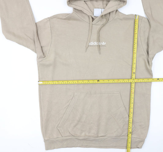 Adidas Mens Beige Hoodie Large Pullover Cotton Blend Classic Style