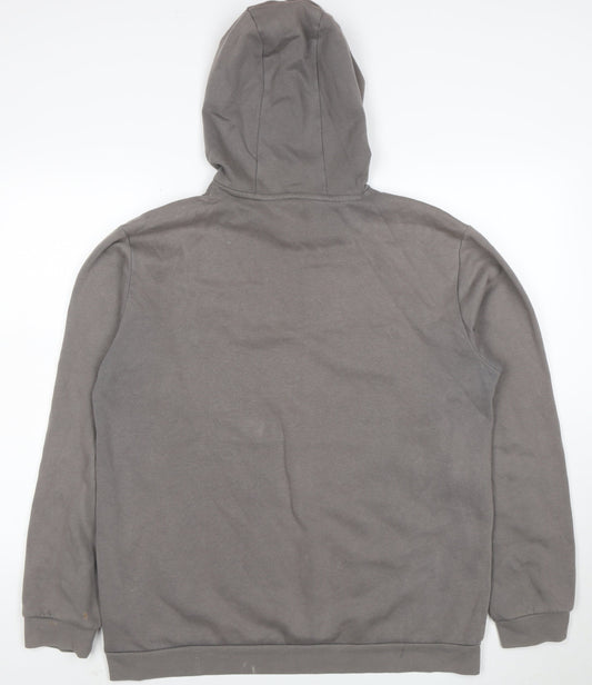 Adidas Men’s Grey Pullover Hoodie Size L Regular Fit Logo Hooded Sweatshirt