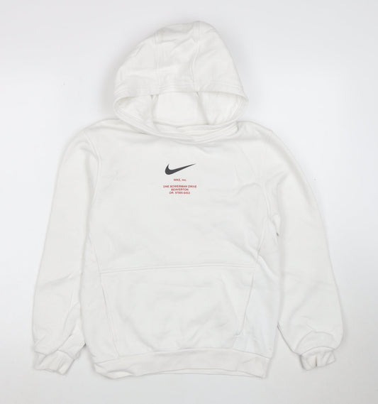 Nike Boys White Pullover Hoodie Size L Cotton Blend Swoosh Logo