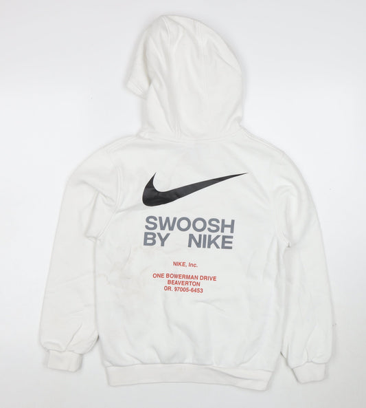 Nike Boys White Pullover Hoodie Size L Cotton Blend Swoosh Logo