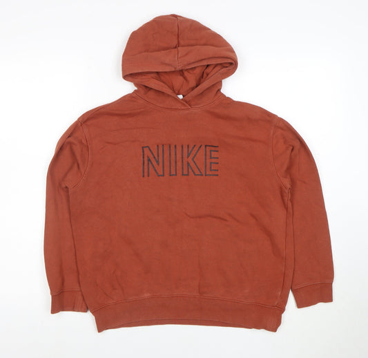 Nike Boys Rust Brown Pullover Hoodie Size L Cotton Blend Logo Print