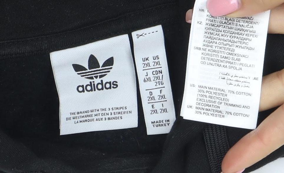 adidas Mens Black 2XL Pullover Hoodie Graphic Print Fleece