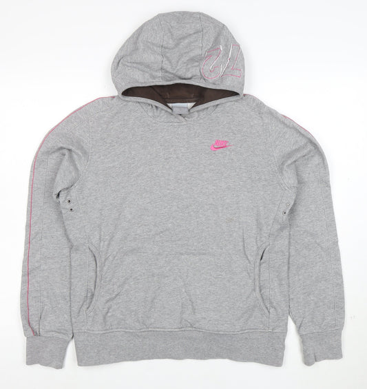 Nike Womens Grey Hoodie L Pullover 80% Cotton Logo Winged Design