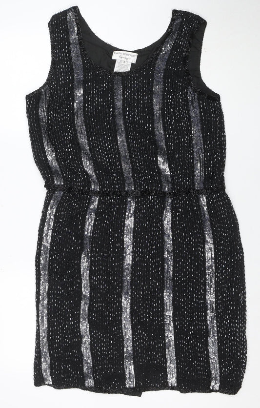 Papell Boutique Women’s Black Sequin Sheath Dress L Sleeveless Vintage Evening