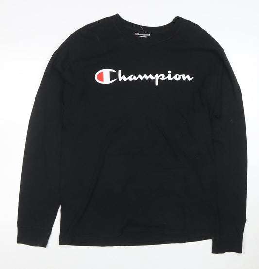 Champion Men's Black Long Sleeve Logo T-Shirt Size L