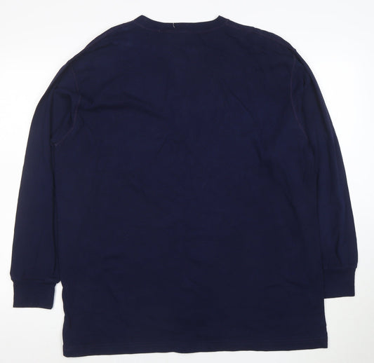 Pooh Men's Blue Long Sleeve Henley T-Shirt Size L Vintage Disney