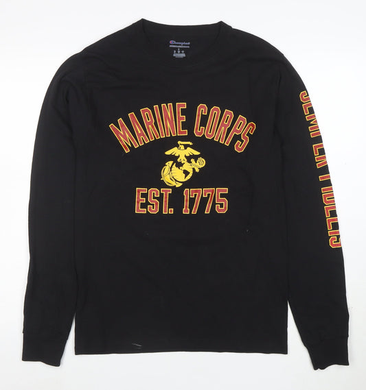 Champion Men's Black Marine Corps Long Sleeve T-Shirt Size S