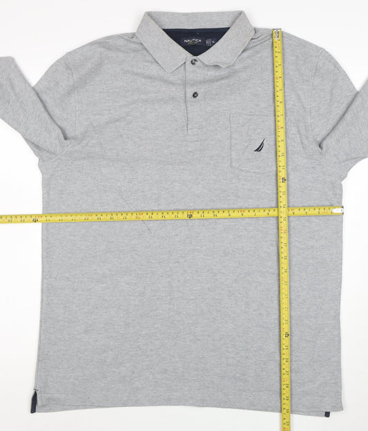 Nautica Men's Grey Long Sleeve Cotton Blend Polo Shirt XL
