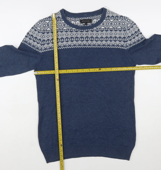 RW&CO. Men’s Blue Fair Isle Crew Neck Jumper XS