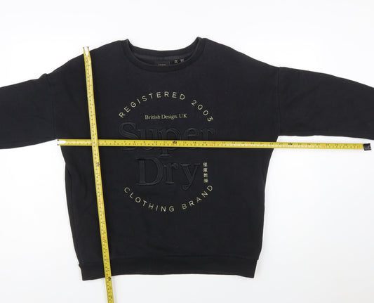 Superdry Women's Black Cotton Blend Pullover Sweatshirt UK 12