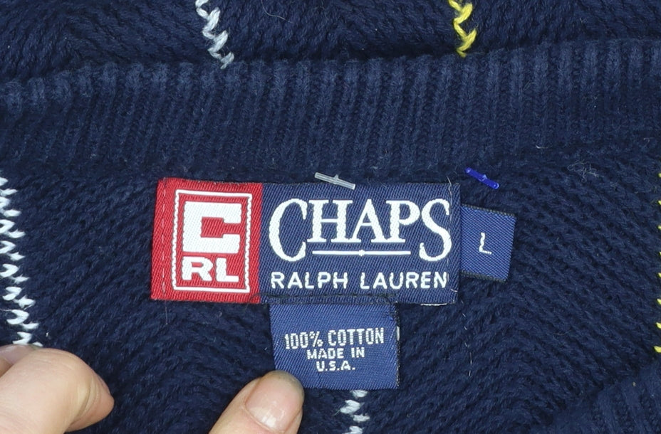 Chaps Ralph Lauren Men's Blue Striped Cotton Jumper L