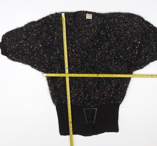 MCS Imports Women’s Black Hand Knit Cotton V-Neck Jumper M