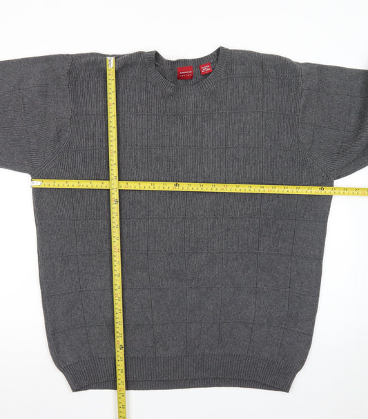 Arrow Men’s Grey Cotton Crew Neck Check Knit Jumper Size L