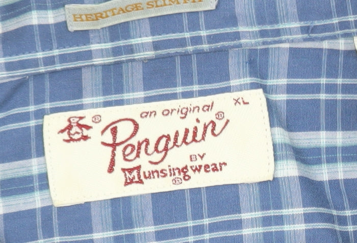 Original Penguin Men’s Blue Check Short Sleeve Slim Fit Shirt XL