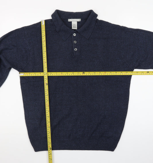 Geoffrey Beene Men's Blue Collared Henley Jumper M