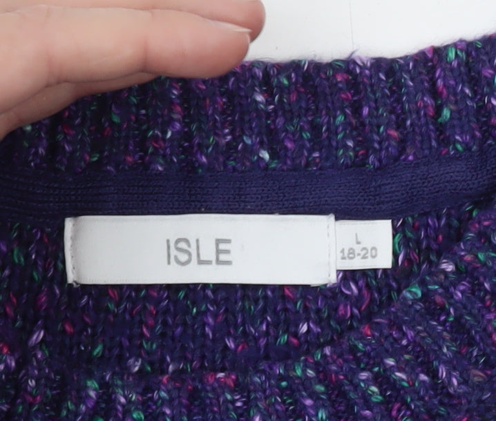 ISLE Women's Purple Cable-Knit Crew Neck Jumper Size 18-20