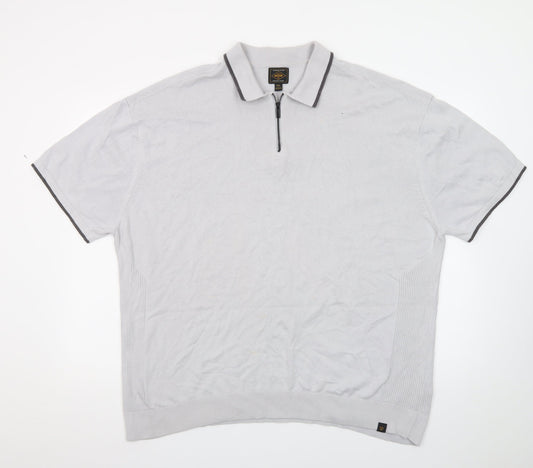 Next Men's Grey 2XL Quarter Zip Polo Shirt Cotton Casual Top