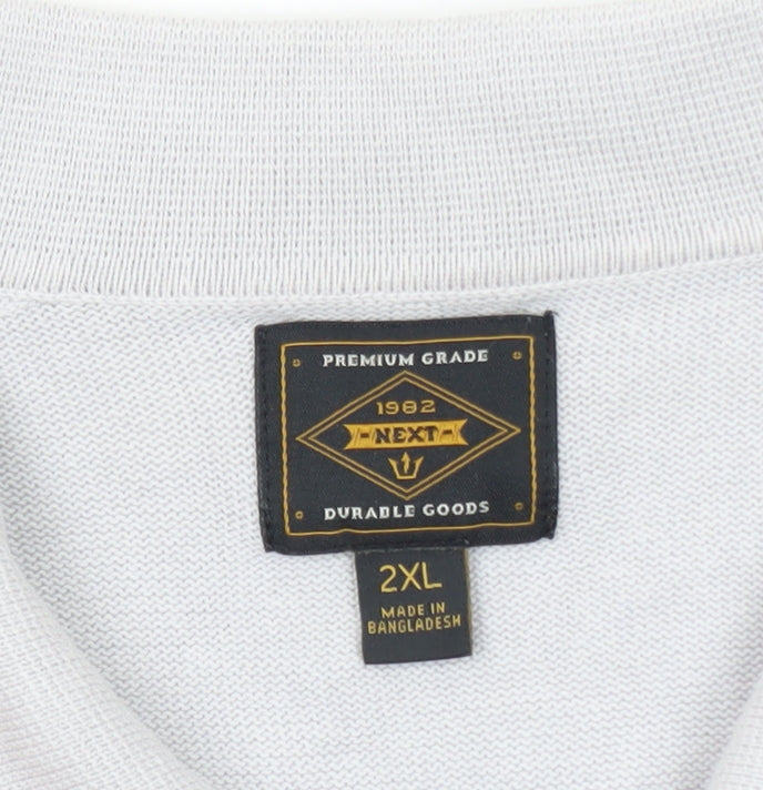 Next Men's Grey 2XL Quarter Zip Polo Shirt Cotton Casual Top