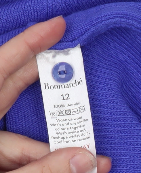 Bonmarché Women's Blue Size 12 Crew Neck Cardigan Jumper