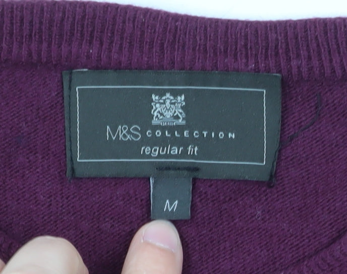 Marks and Spencer Men's Purple Wool Crew Neck Jumper M Regular Fit