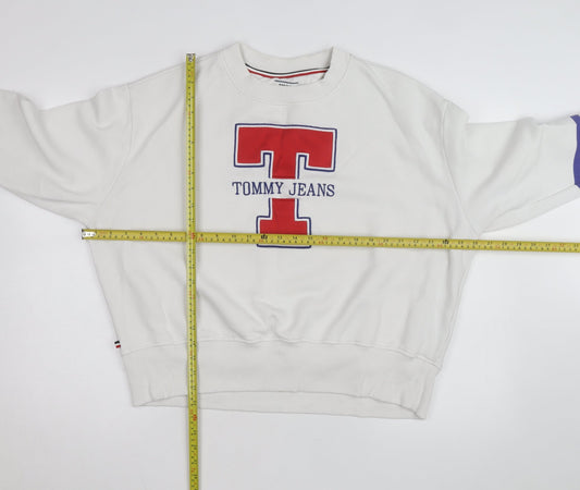 Tommy Jeans Men's White L Crew Neck Pullover Logo Sweatshirt