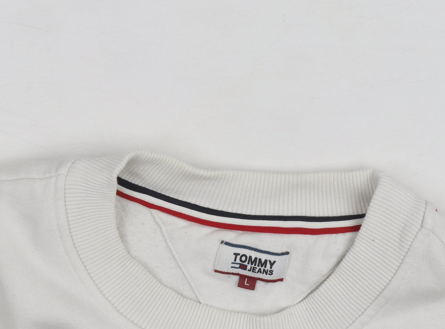 Tommy Jeans Men's White L Crew Neck Pullover Logo Sweatshirt
