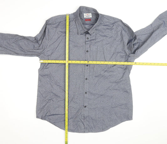 Barbour Beacon Men's Blue Geometric Slim Fit Long Sleeve Cotton Shirt M