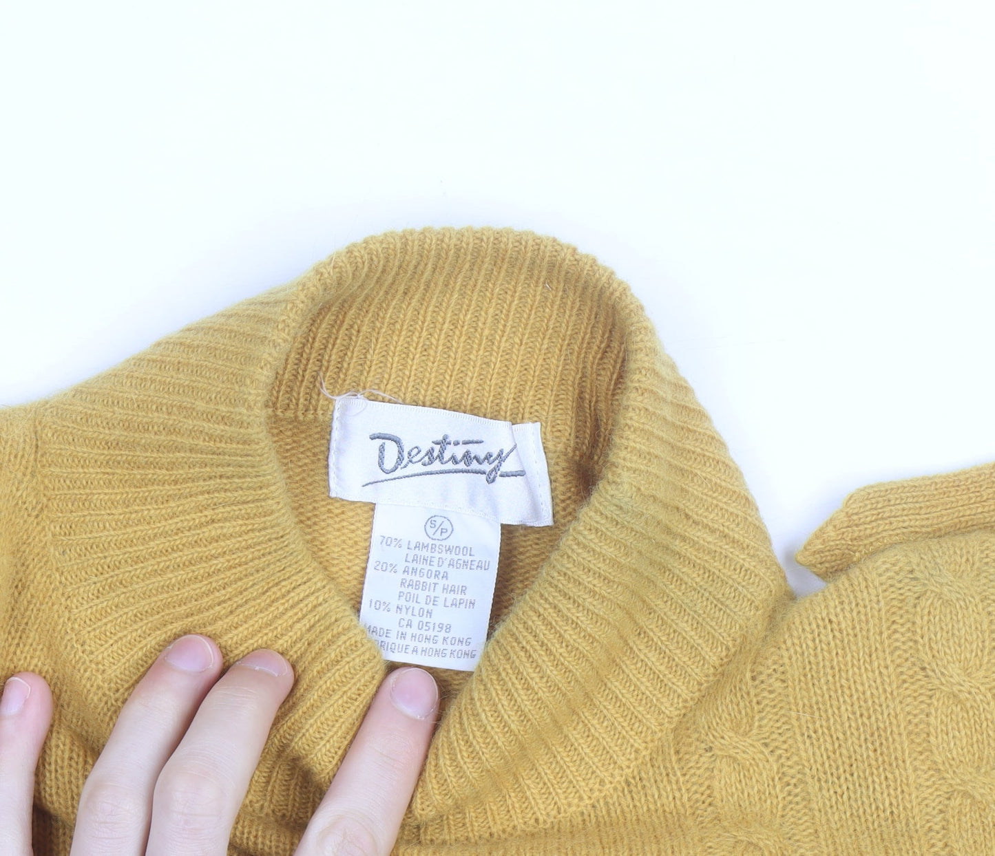 Destiny Mens Yellow Wool Angora Mock Neck Cable Pullover S