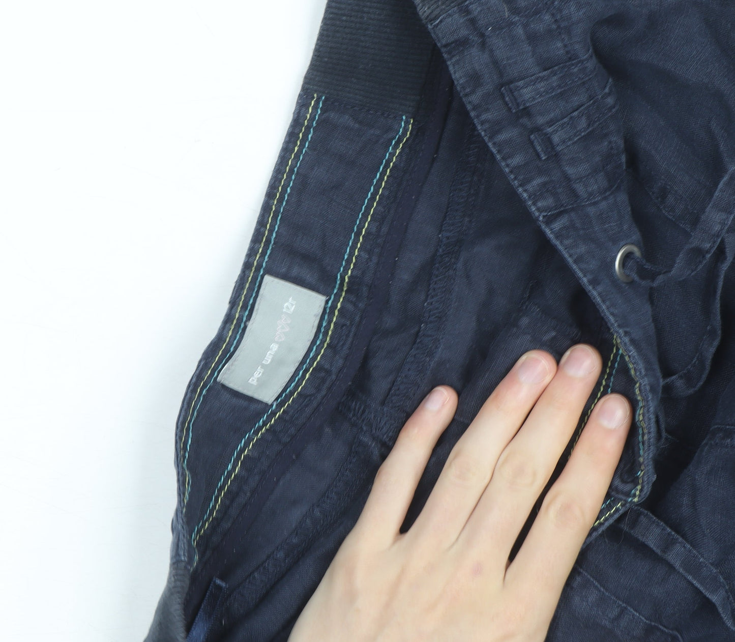 Per Una Women’s Blue Linen Cargo Trousers Size 12 Regular Fit
