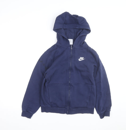 Nike Boys Navy Blue Full Zip Hoodie - Size L (147-158 cm) Cotton Blend