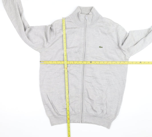 Lacoste Men’s Grey Wool Full Zip Jumper L High Neck Classic Knit