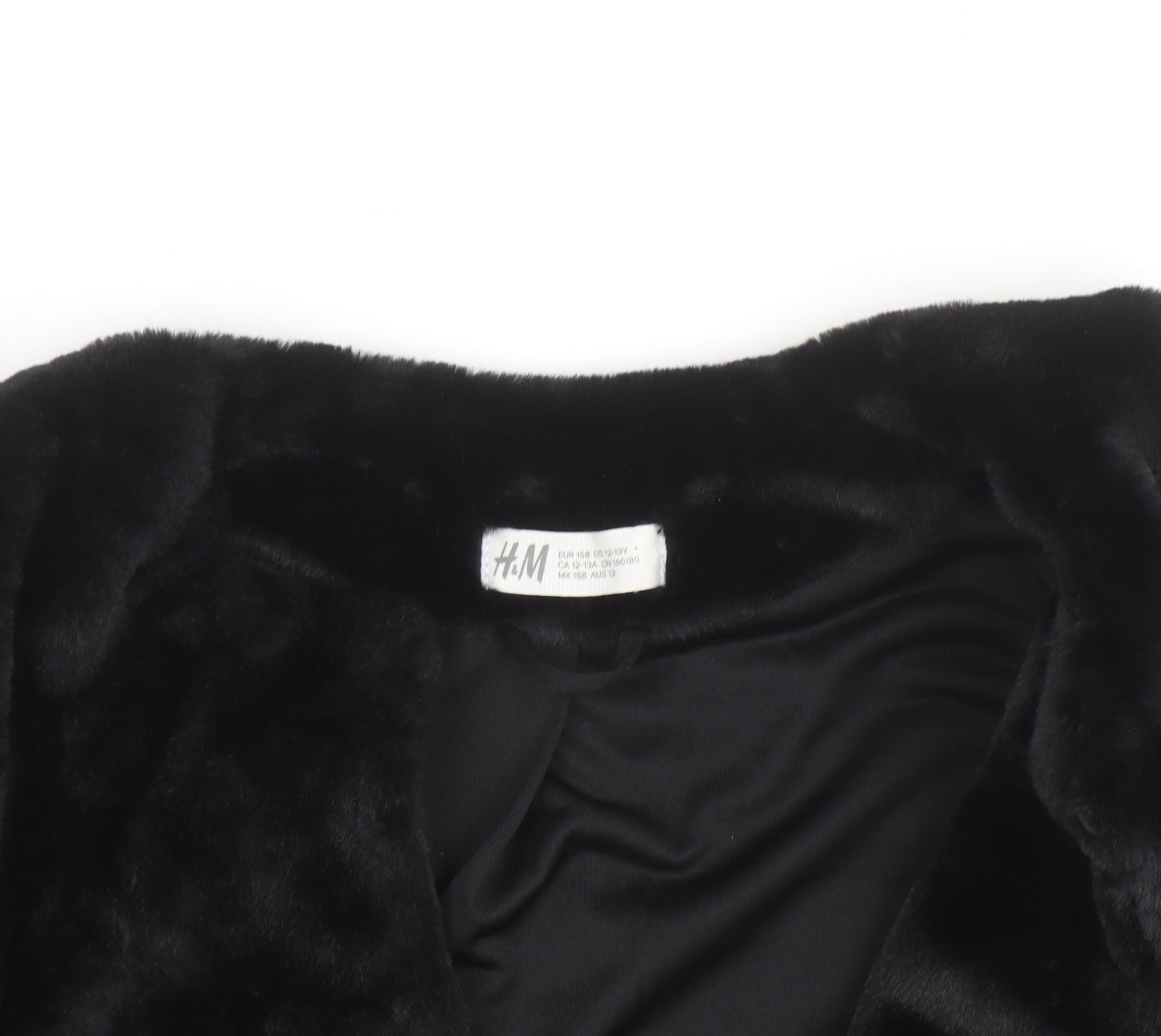 H&M Girls Black Faux Fur Lined Short Party Jacket 13-14 Years