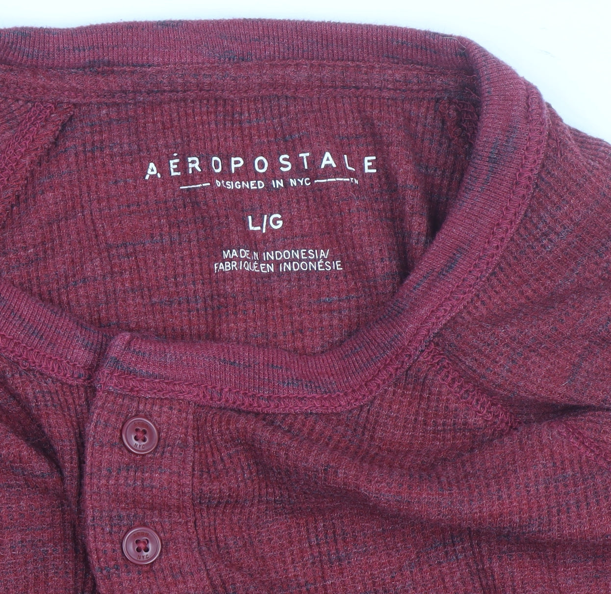 Aeropostale Men's Red Henley Long Sleeve Knit Top Size L