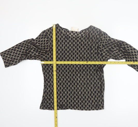 Gloria Vanderbilt Women's Black Geometric Lace 3/4 Sleeve Nylon Blouse M