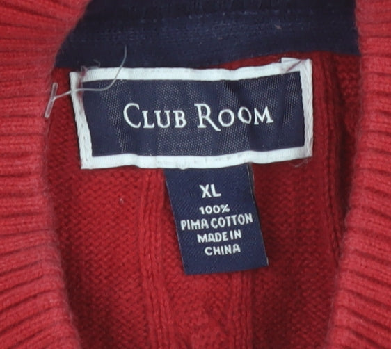 Club Room Men's Red XL Cable-Knit Half Zip Cotton Jumper