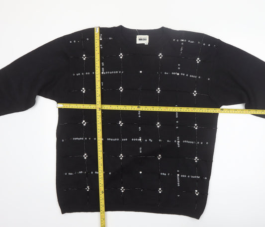 Leslie Fay Women’s Black Sequin Knit Pullover Jumper Size S
