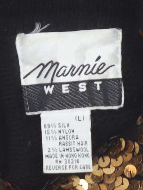 Marnie West Womens Black Sequin Argyle Vintage Silk Blend Jumper L