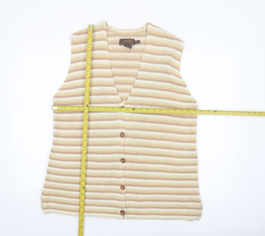 Eddie Bauer Womens Beige Striped Cotton Knit Vest Size S