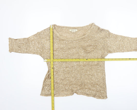 Arden B Women’s Gold Sequin Knit Cropped Top XS 3/4 Sleeve Party