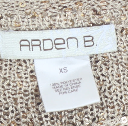Arden B Women’s Gold Sequin Knit Cropped Top XS 3/4 Sleeve Party