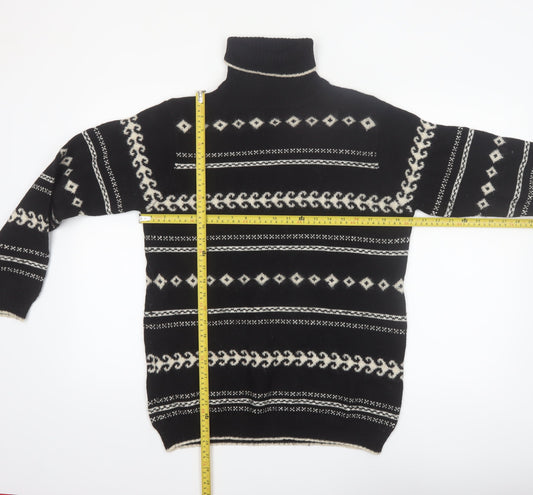 Ann Taylor Women's Black Fair Isle Wool Roll Neck Jumper M