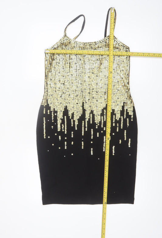 Outlander Women Black Gold Sequin Bodycon Knee Length Dress Size M