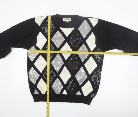 Alfred Dunner Women's Black Sequin Argyle Acrylic Jumper L