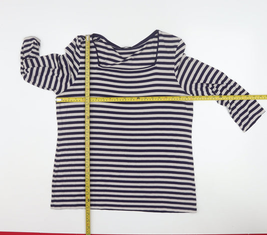 Jaeger Women’s Blue Striped 3/4 Sleeve Viscose Jersey T-Shirt XL