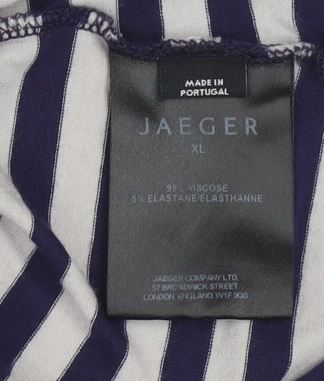 Brand and care label for Jaeger Women’s Blue Striped 3/4 Sleeve Viscose Jersey T-Shirt XL